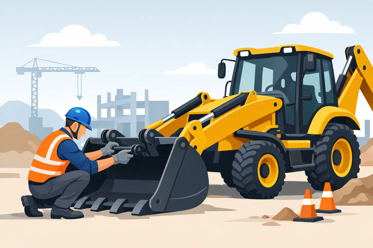 Montare cupă buldoexcavator corectă pe șantier