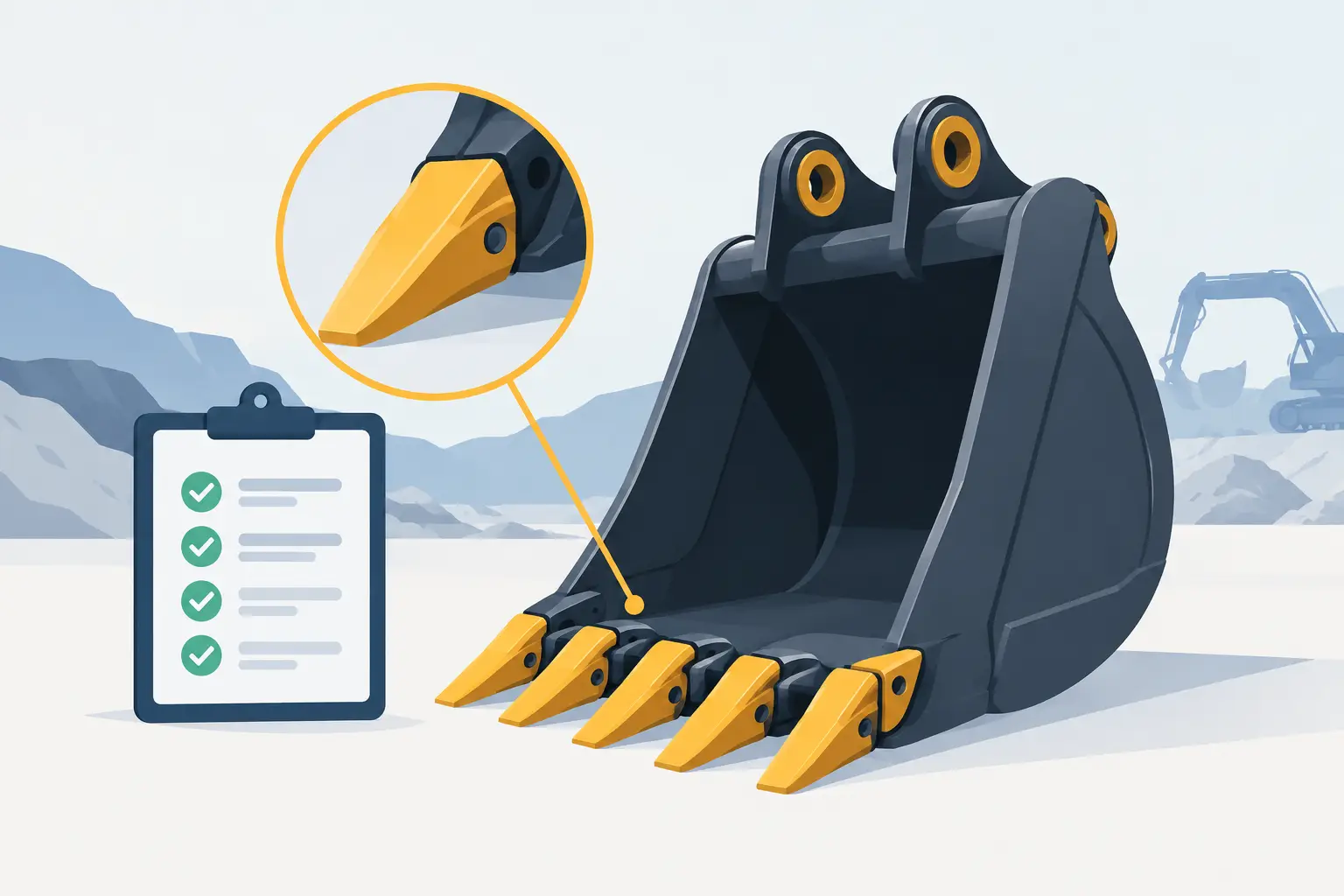 Evaluare dinți BYG pentru cupe de excavator
